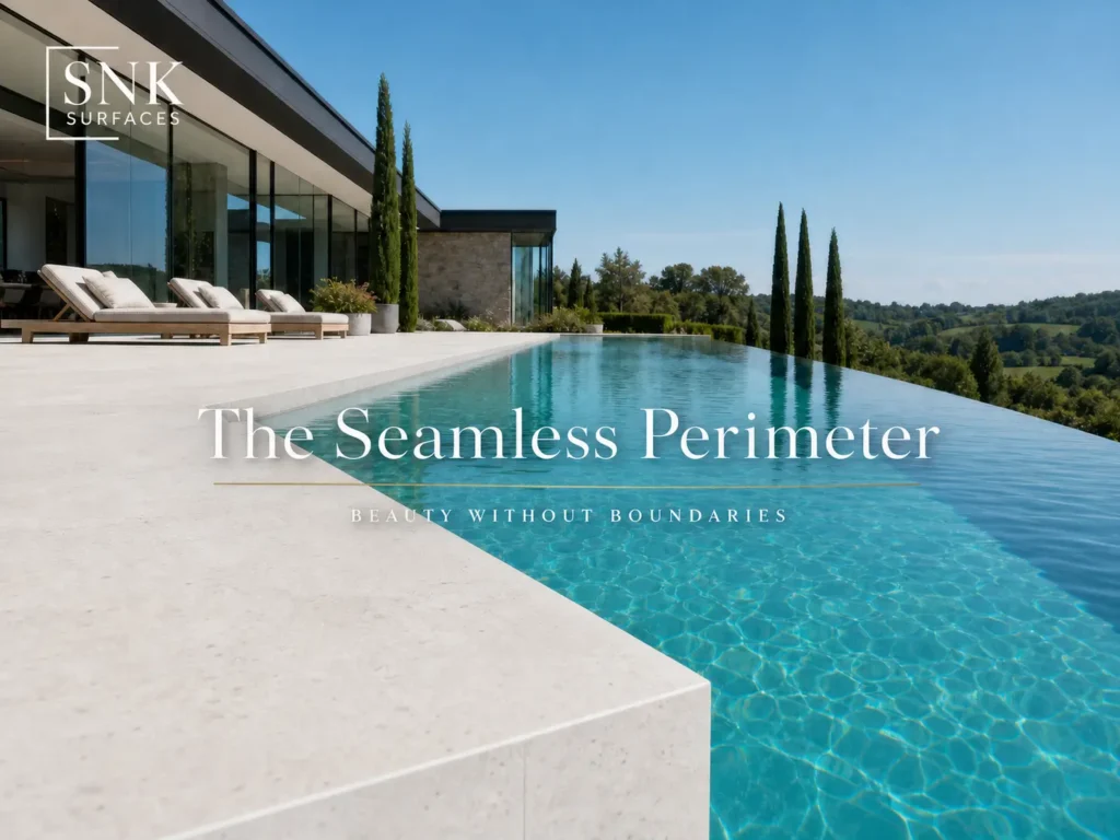 The Seamless Perimeter: Achieving an Infinity Edge Look with Crystal Bianco L-Shape Porcelain Coping