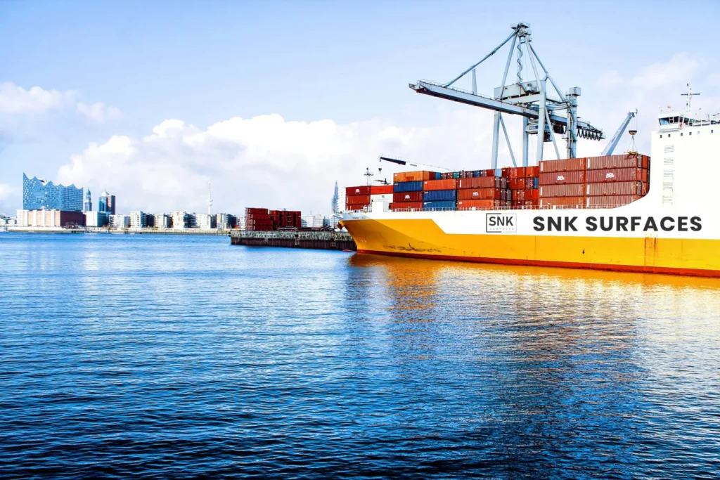 Porcelain tile container export from India to UK — SNK Surfaces Morbi Gujarat