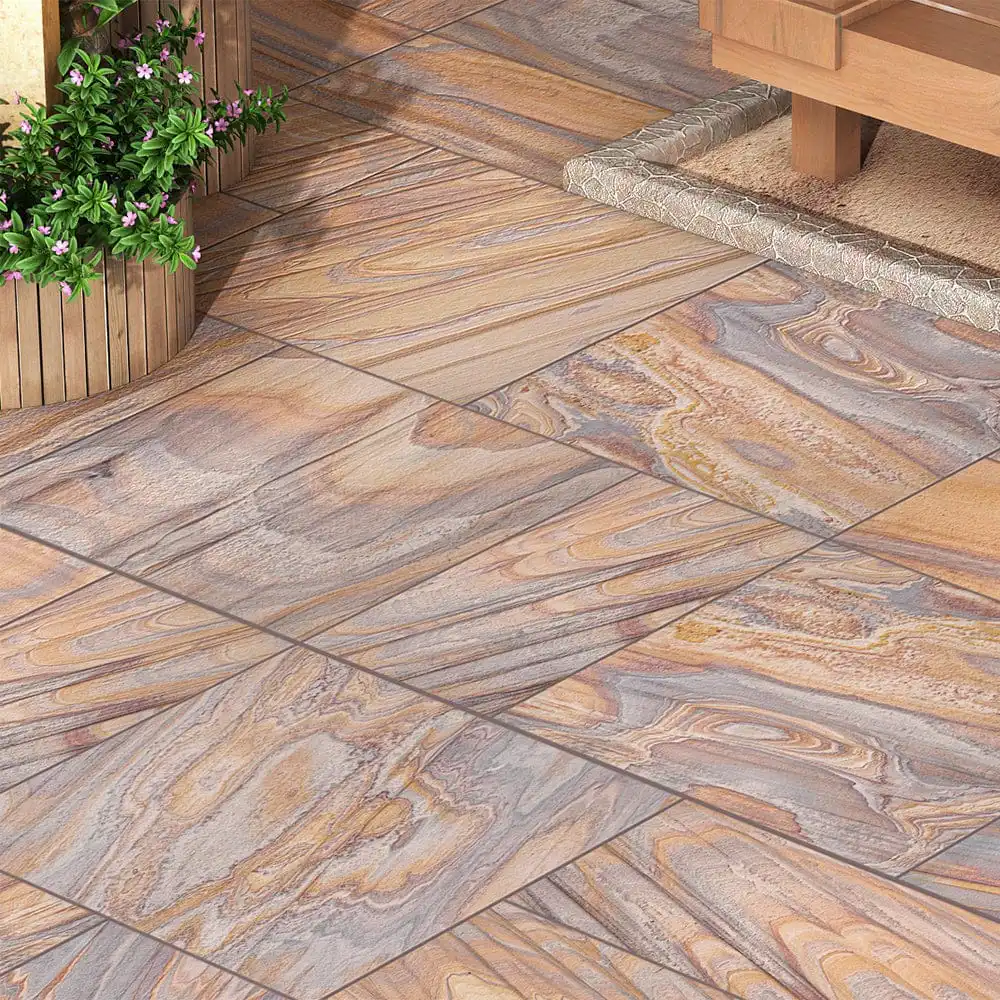 Rainbow Indian sandstone sawn and honed slabs close-up