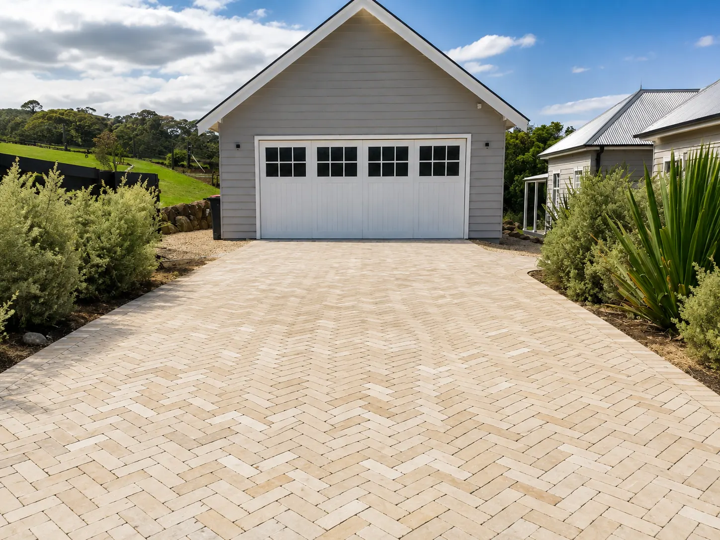 Mint Sandstone cobble driveway laid in herringbone