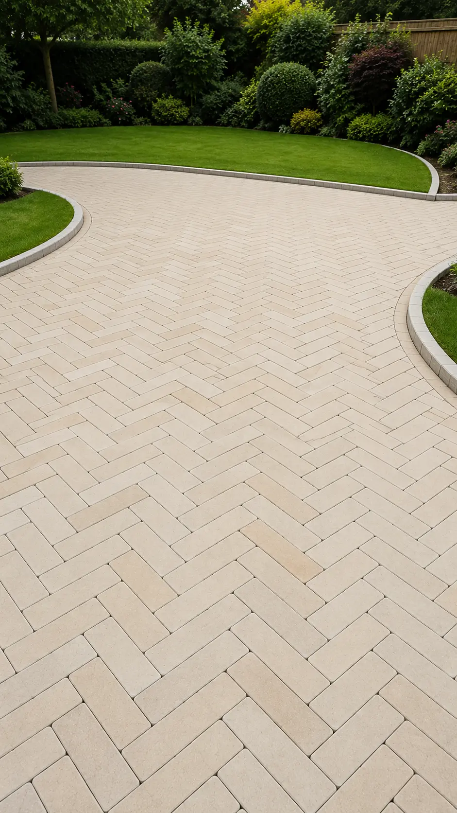 Garden walkway paved with natural stone cobbles