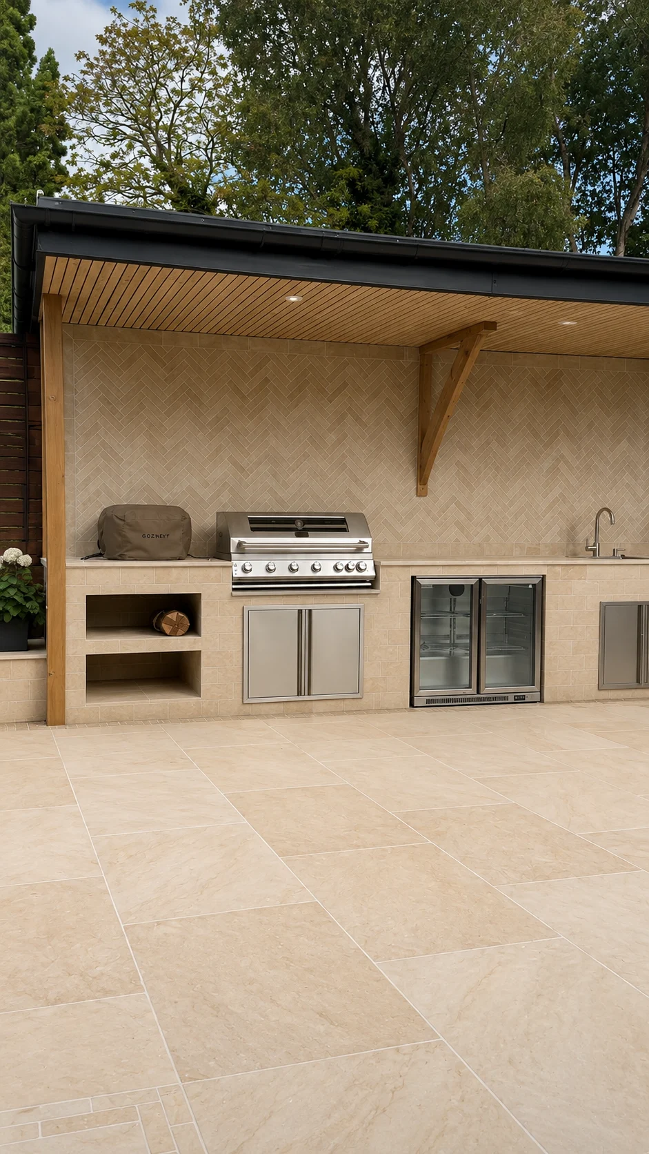 Outdoor living area finished with Mint Sandstone cobbles