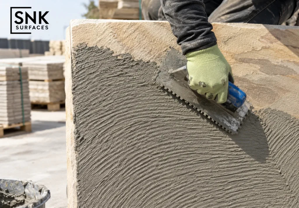 Prepaaring the Indian Sandstone Slabs SNK Surfaces