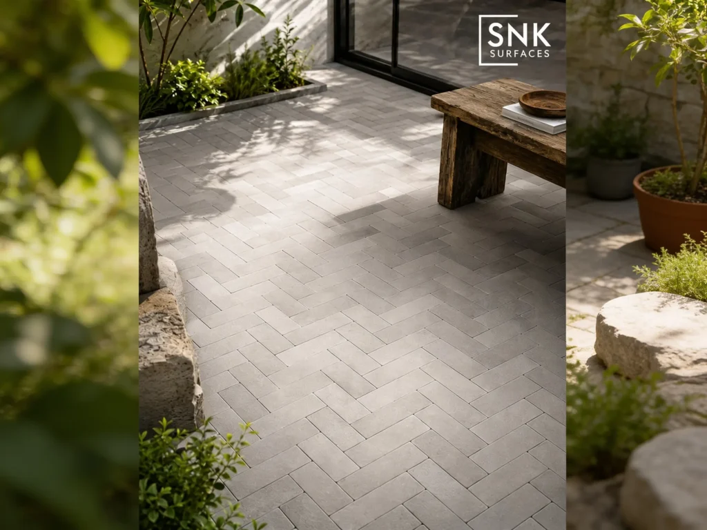Natural stone cobbles installed on a beautiful garden pathway and patio area.