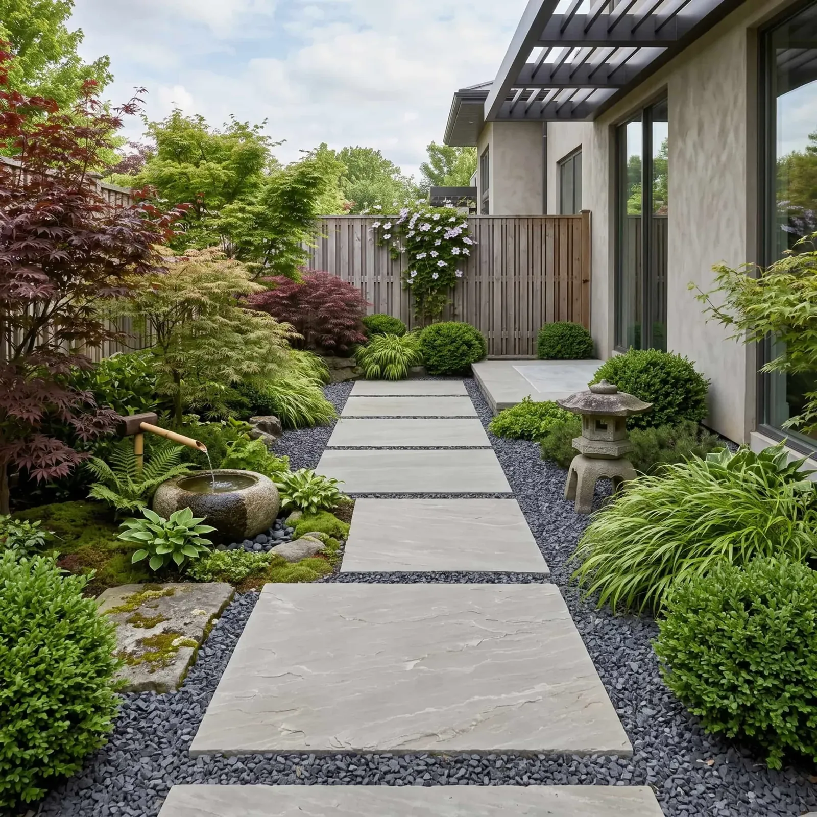 Kandla Grey stepping stones in a garden