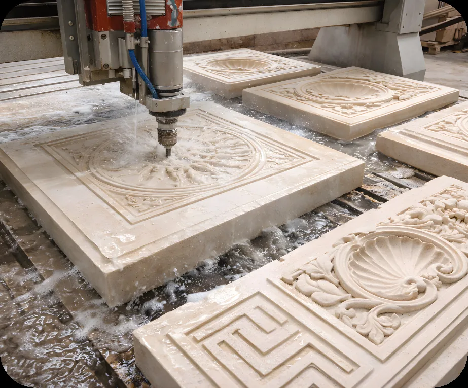 CNC water-jet cut Fort White slabs